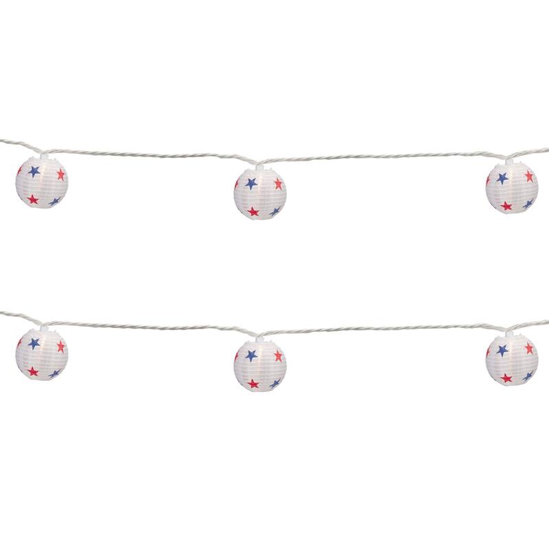 Patriotic Stars Paper Lantern Patio Light Set - 8.5' White Wire - 10ct