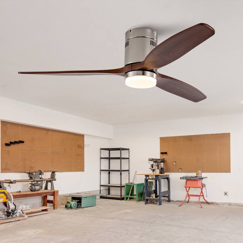 Hot sales 52 Inch Modern Ceiling Fan ,3 Color Dimmable 5 Solide Wood Blades Remote Control Reversible DC Motor With Led Light