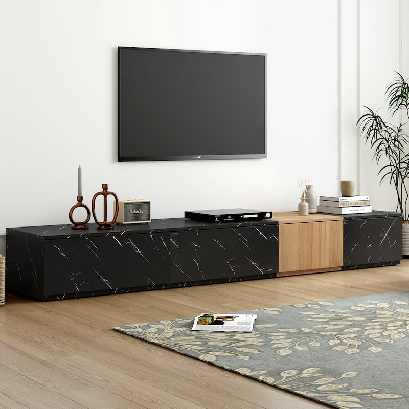 Floor Storage TV Stand, 78.70" Wood Media Console with 4 Drawers, Free Combination Entertainment Center for TVs up to 88" - Black