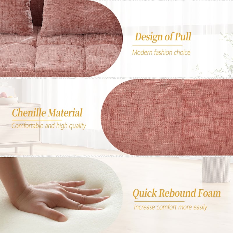 Chenille Loveseat Sofa Upholstered Deep Seat Sofa, Lounge Couch Corner Sofa Minimalist Modular Couches for Apartment