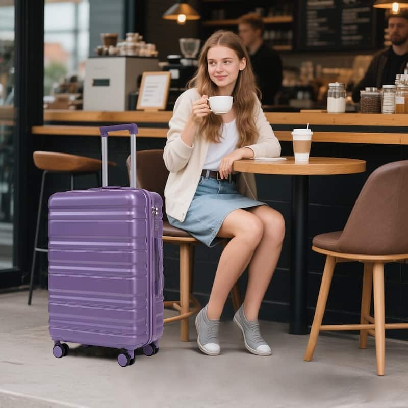 3 pcs/set in ABS Spinner Wheel Luggage, Carry on Suitcase, Matching Color, Combination Lock (Purple)