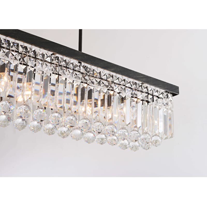 Gisela 8-light Antique Black Rectangle Crystal Chandelier - 39.4 inches L x 9.1 inches W x 20.8 inches H
