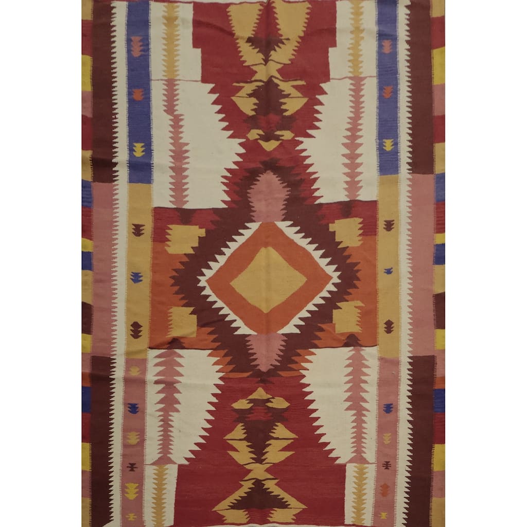 Hand Woven Oriental 100% Wool Carpet Southwestern Tribal Multi-Colored Kilim Area Rug - 9' 5'' X 7' 9''
