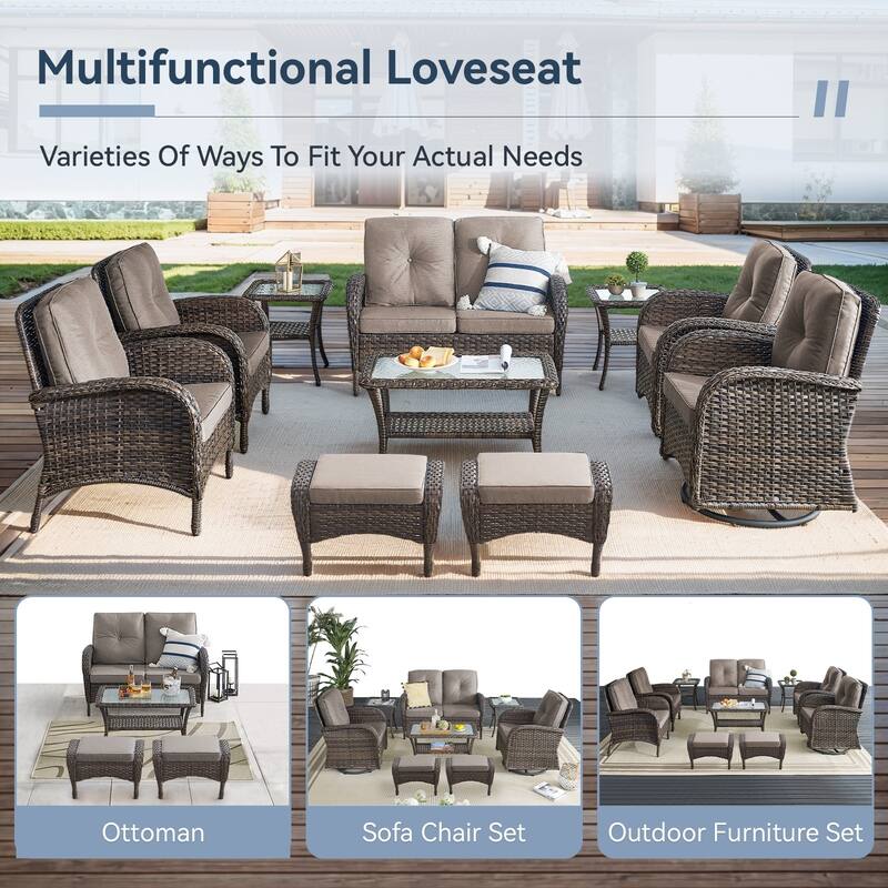Gymojoy Outdoor Wicker Loveseat with Coffee Table and Outdoor Cushions