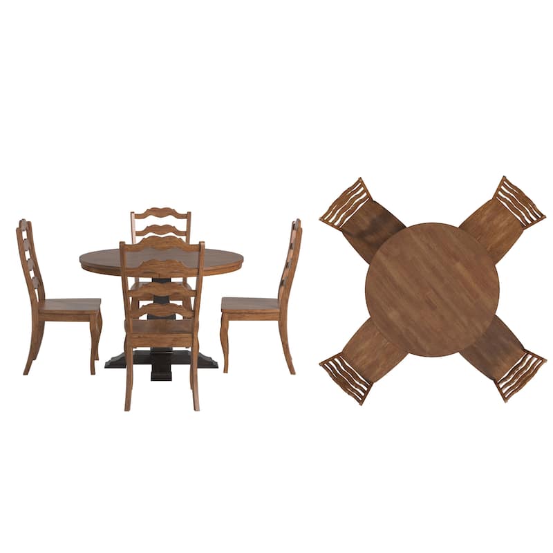 Ronda 45" Round Solid Wood Top Dining Set with French Ladder Back Chairs
