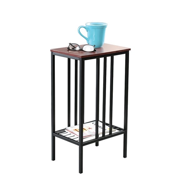 Chair Side Sofa Accent Table Black Iron With Walnut Top Storage Table Snack Tv Tray For Small Spaces