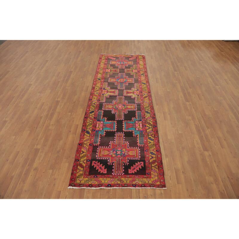 Hand Knotted Oriental 100% Wool Carpet Traditional Tribal Brown Meshkin Runner Rug - 10' 8'' X 3' 6''
