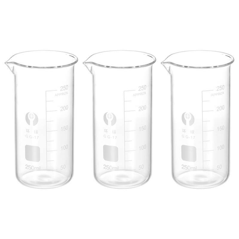 3Pcs 250ml Tall Form Glass Beaker, 3.3 Glass Graduated Measuring Cups - Clear