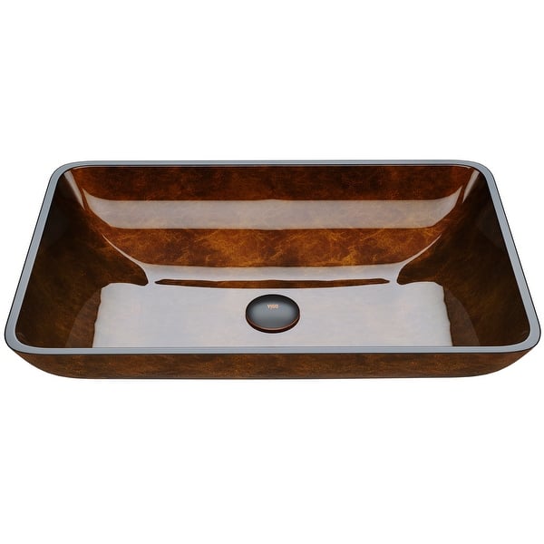 slide 2 of 37, VIGO Donatello 23"L x 15"W x 5"H Glass Rectangular Vessel Bathroom Sink Rich Chocolate Brown