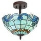 preview thumbnail 8 of 12, River of Goods Anna Metal and Blue Tiffany-Style Stained Glass Bowl Shade 13-Inch Semi-Flushmount Ceiling Light