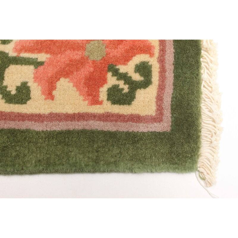 ECARPETGALLERY Hand-knotted Aubusson Green Wool Rug - 2'11 x 5'1