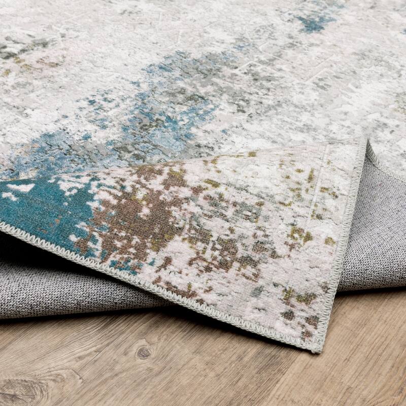 Vista Home Marissa Washable Faded Oriental Ivory/ Blue Indoor Area Rug