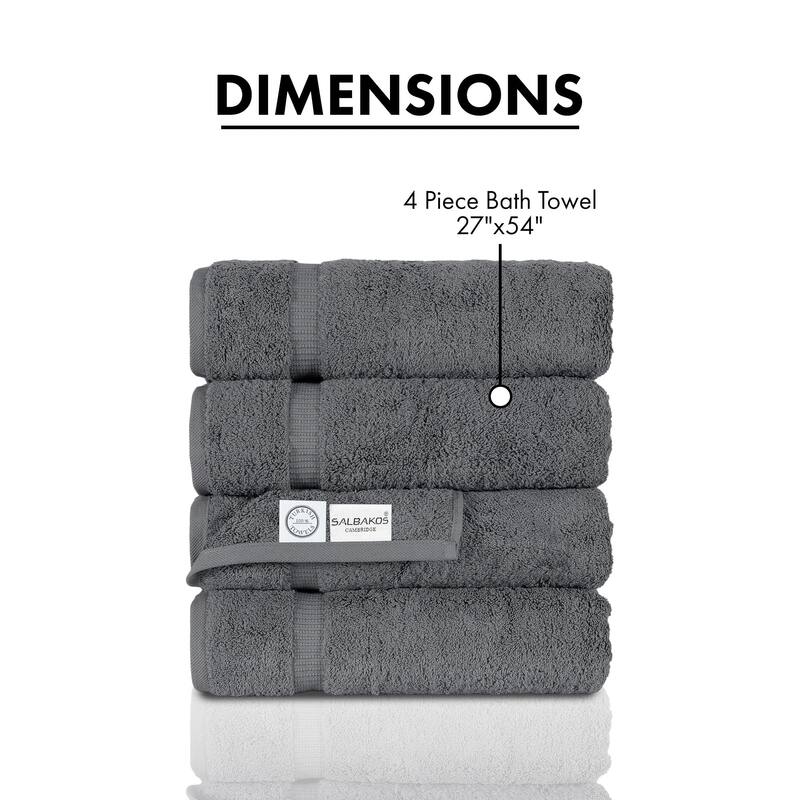 Salbakos Cotton Bath Towels Turkish Cotton Soft Absorbent Set of 4 - 27x54
