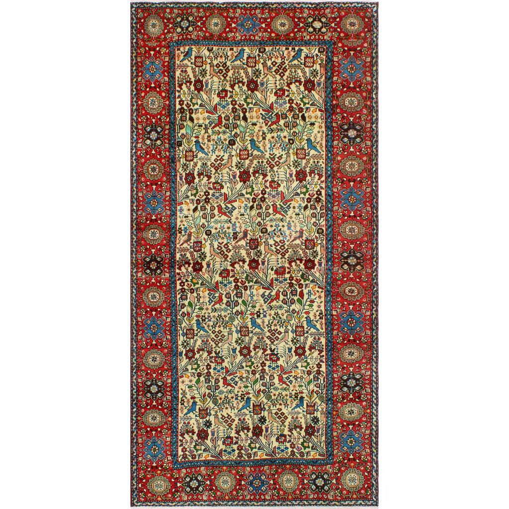 Fine Vintage Distressed Gus Ivory/Red Runner - 4'5" x 9'10"