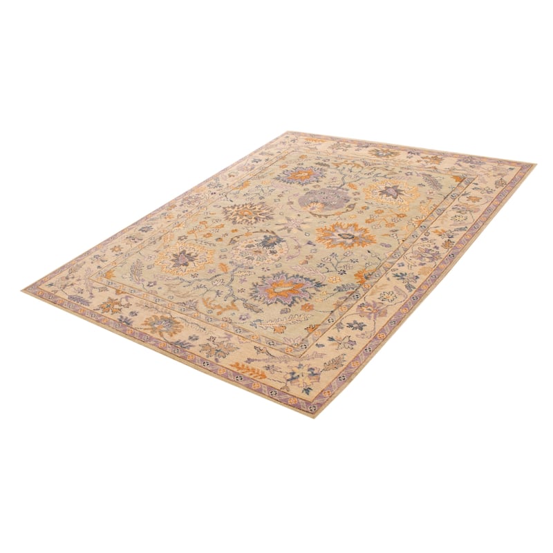 ECARPETGALLERY Hand-knotted Modern Oushak Light Green Wool Rug - 7' 9" x 10' 3"