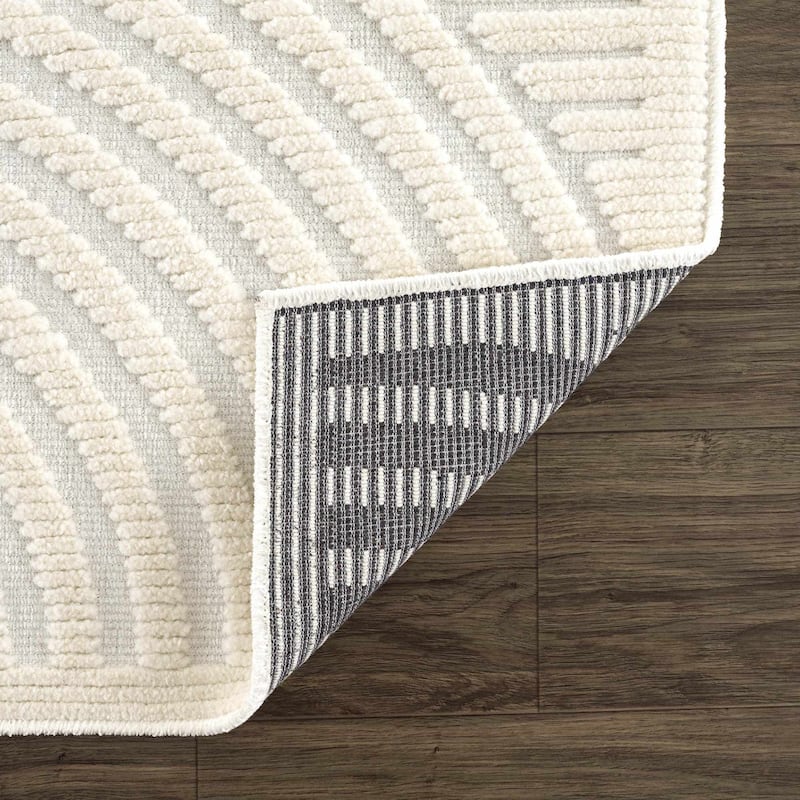 Hauteloom Deron Living Room, Bedroom Machine Washable Area Rug - White, Off White - 2' x 2'10"