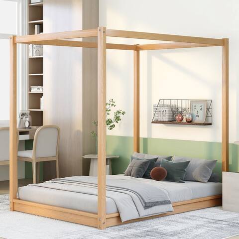 Full Size Canopy Platform Bed with Support Legs