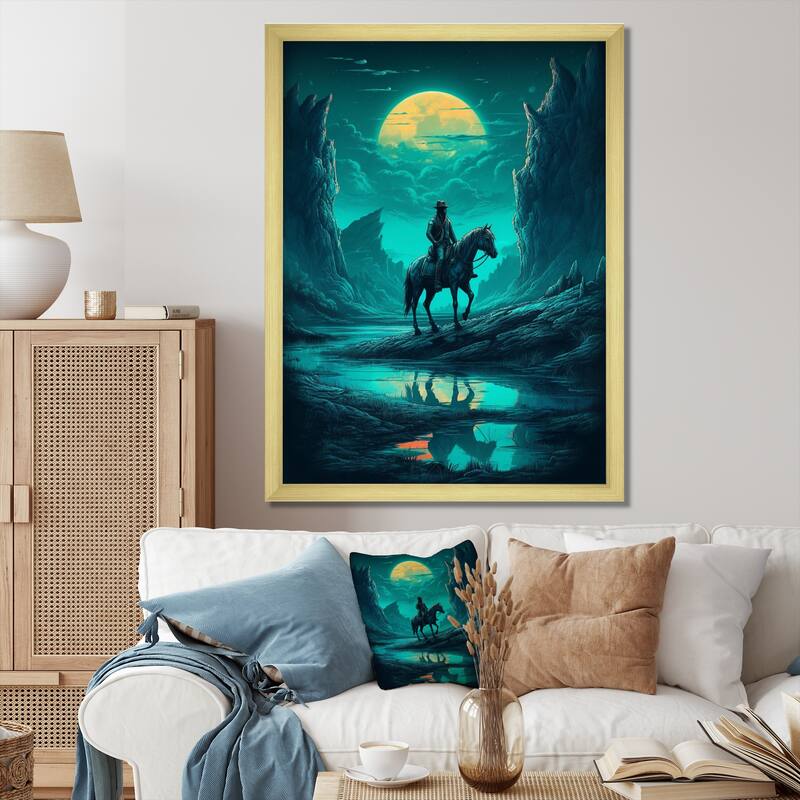 Designart "Night Rider Iii" Men Framed Canvas Wall Art - 24 in. wide x 32 in. high - Gold