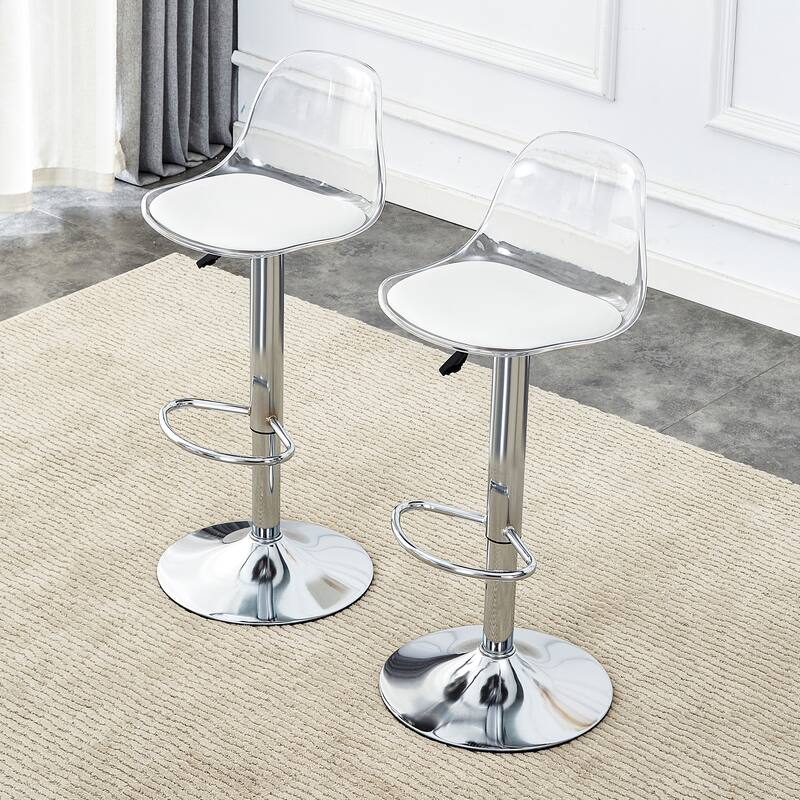 Modern minimalist bar chairs and bar stools. Can rotate 360°and adjust lifting. PET backrest and PU seats. Set of 2 - White