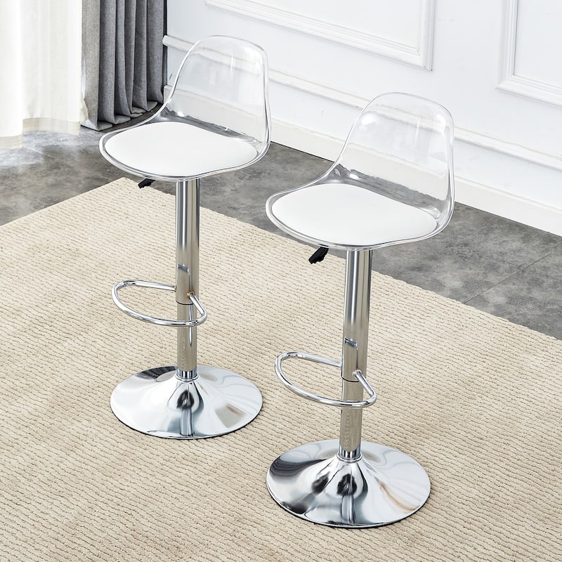 Roomfitters Swivel Bar Stools with PU Seat and PET Back, Adjustable Height Chairs for Bar or Counter Use, Set of 2, White - White