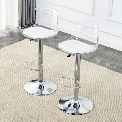 Roomfitters Swivel Bar Stools with PU Seat and PET Back, Adjustable Height Chairs for Bar or Counter Use, Set of 2, White