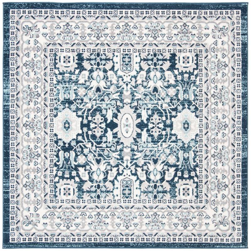 SAFAVIEH Madison Twyla Vintage Boho Oriental Rug - 6'7" Square - Cream/Navy
