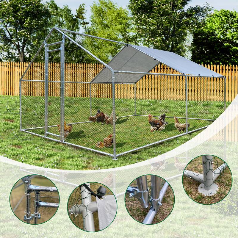 Metal Chicken Run Walk-in Poultry Cage with Waterproof - Outdoor Safe - Tan