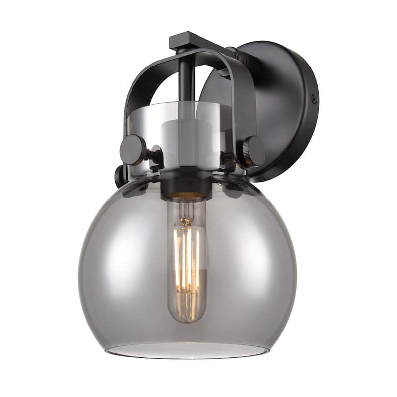 Innovations Lighting 423-1W-10-7 Pilaster II Sphere Sconce Pilaster II - Matte Black / Plated Smoke