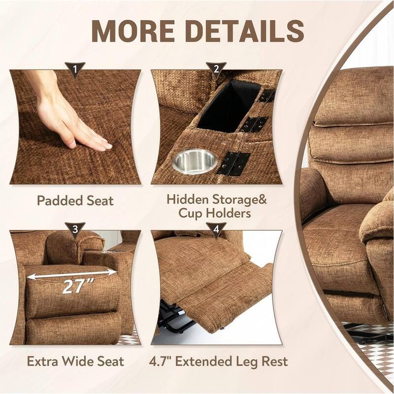 Extended Footrest Comfort Chenille Power Lift Recliner with Massage and Heat