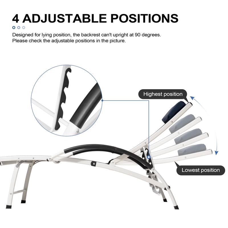 3-piece Outdoor Adjustable Aluminum Reclining Chaise Lounge Chairs with Wheels and Side Table Set