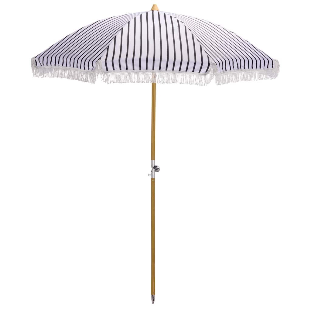 SAFAVIEH Outdoor Patio Furniture Bella 6.5 Ft Beach Umbrella, Tilt Shade with Aluminum Pole and Fringe Trim