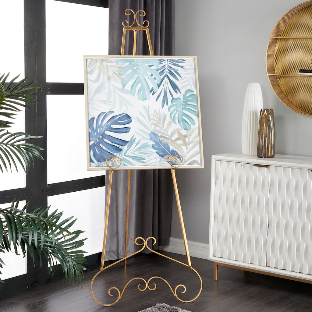 Gold Metal Extra Large Adjustable 3 Tier Scroll Display Easel with Chain Support - 23 x 33 x 68