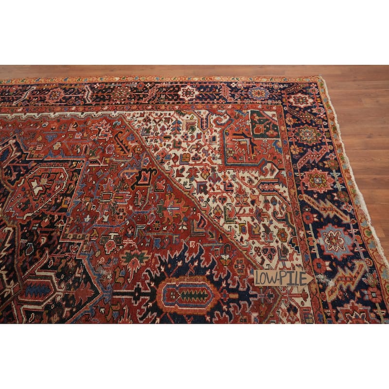 Hand Knotted Oriental 100% Wool Carpet Traditional Medallion Oranges & Rust Heriz Area Rug - 11' 6'' X 9' 1''