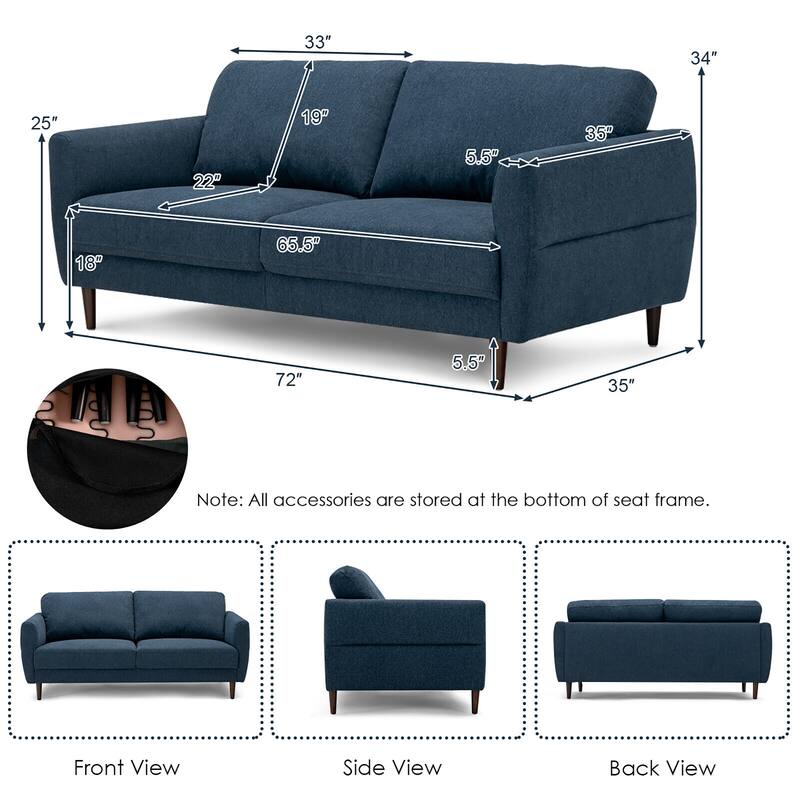 Gymax 72'' Fabric Sofa Couch Living Room Small Apartment Furniture w/