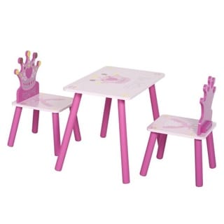 3-Piece Kids Table and Chair Set with Wooden Construction, Crown Design for Girls, Ages 2-4
