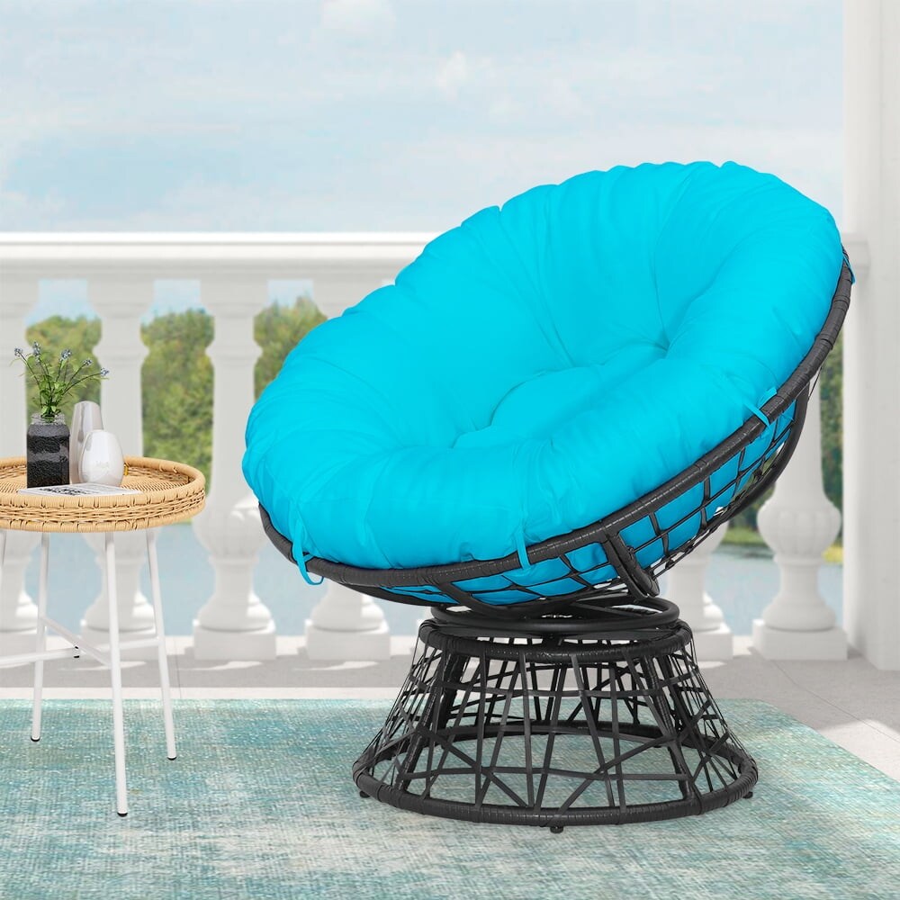 Outdoor Patio Wicker Papasan Chair with 360Degree Swivel and Gray Cushion Bed Bath & Beyond