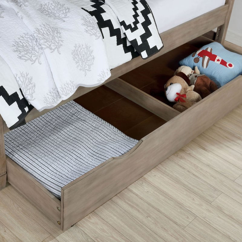 Furniture of America Lanister 2-Piece Wood Wire-Brushed Warm Grey Kids Panel Bed and Nightstand Set with Trundle