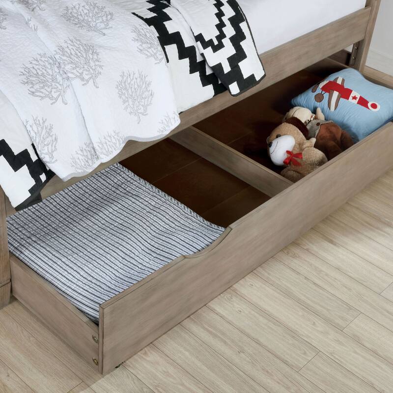 Furniture of America Lanister Wood Wire-Brushed Warm Grey Kids Panel Bed with Trundle
