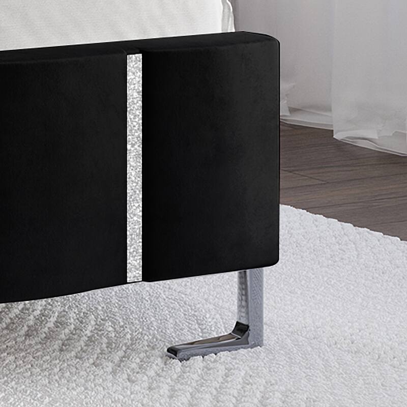 CraftPorch Luxurious Crystal Diamond Strip Velvet Upholstered Bed