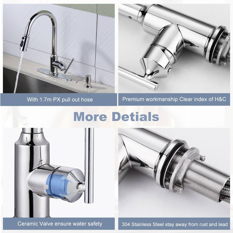 WOWOW Pull Down Sprayer Kitchen Faucet with Soap Dispenser