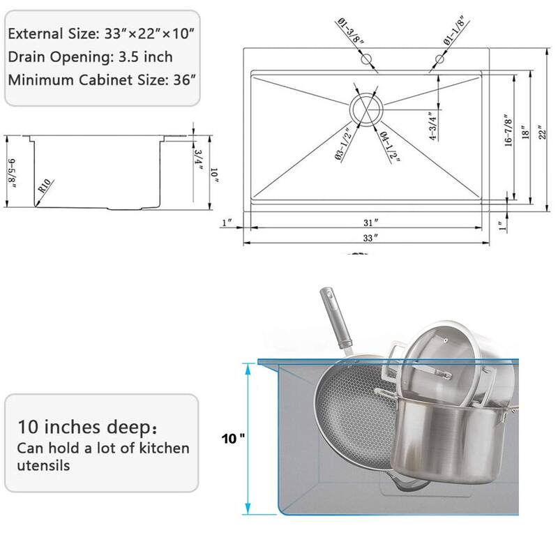 Drop-In Kitchen Sink Single Bowl with Intergrated Ledge and Accessories