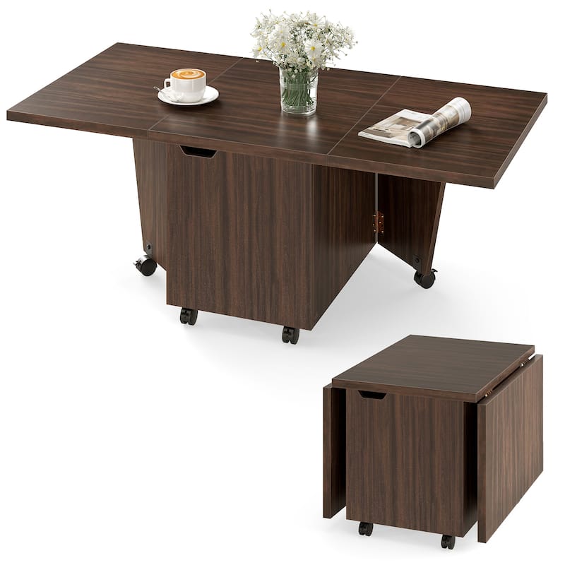 Costway Foldable Coffee Table 48" Extendable Center Table with Storage - See Details - Walnut