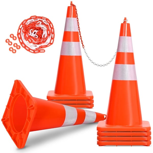 slide 2 of 8, Moasis 8 Pcs Traffic Safety Cones 28" PVC Fluorescent Reflective Red