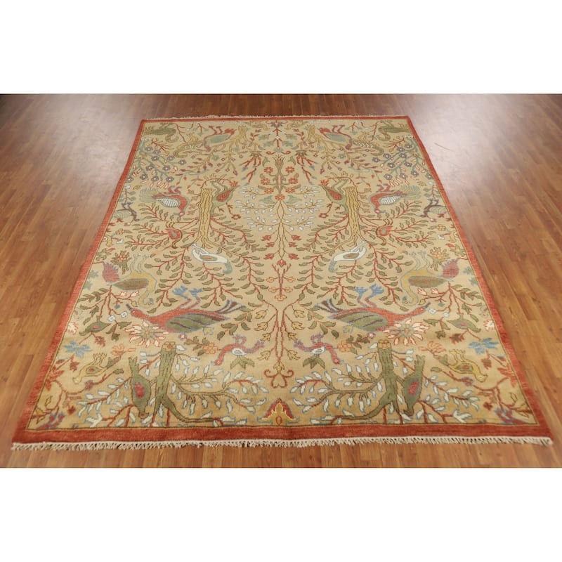 Light Brown Animals Ziegler Oriental Area Rug Hand-Knotted Wool Carpet - 7'9" x 9'8"