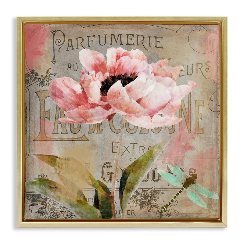Stupell French Vintage Blossom Framed Floater Canvas Wall Art Design By Sasha - 18 x 18 - Gold