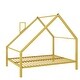 preview thumbnail 10 of 8, Gold Full Size Metal House Platform Bed with Roof and Charming Chimney