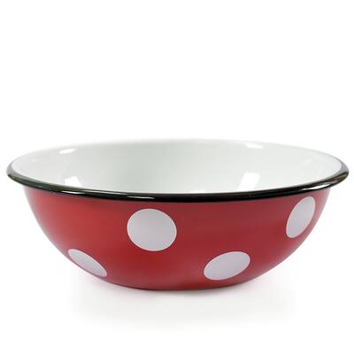 STP-Goods 1.6-Quart Black Rim Red White Polka-dot Enamelware Bowl