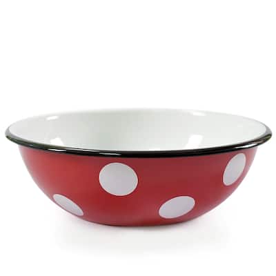 STP-Goods 2.7-Quart Black Rim Red White Polka-dot Enamelware Bowl