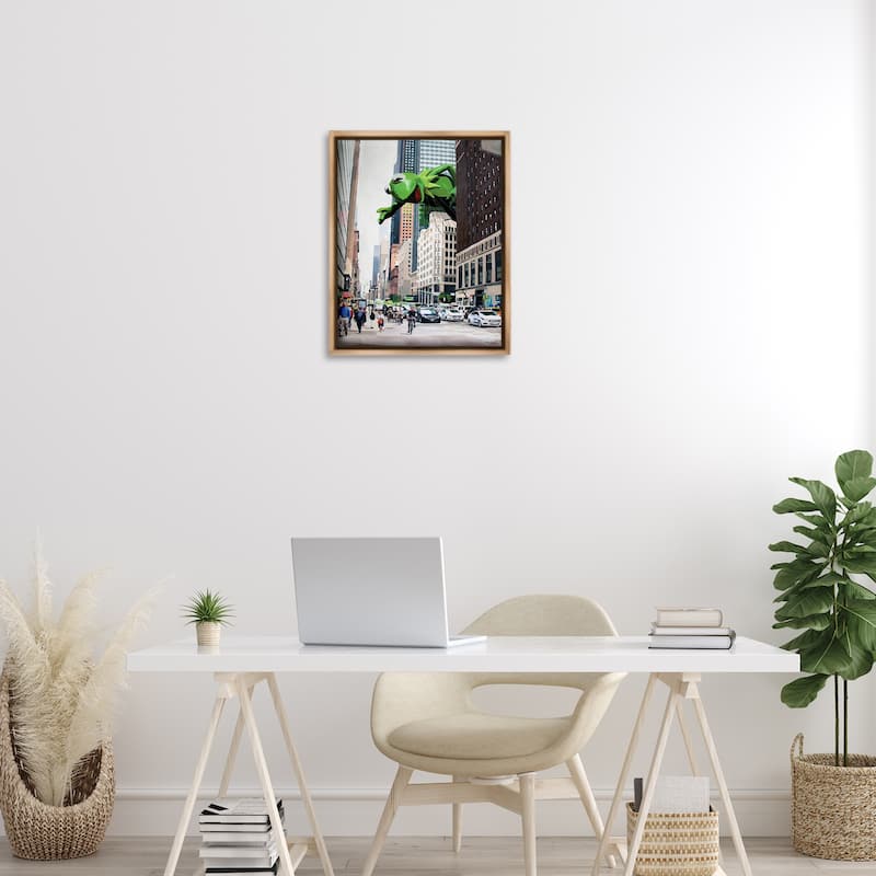 Stupell Frog Character over City Framed Floater Canvas Wall Art Design By Keith Thomson
