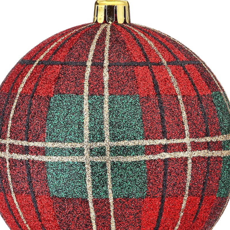 100mm Vp Glitter Plaid Ball Ornament Box of 3